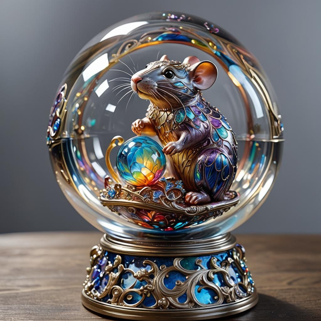 Enameled Glass Rat on Ship, Fabergé-Inspired Art