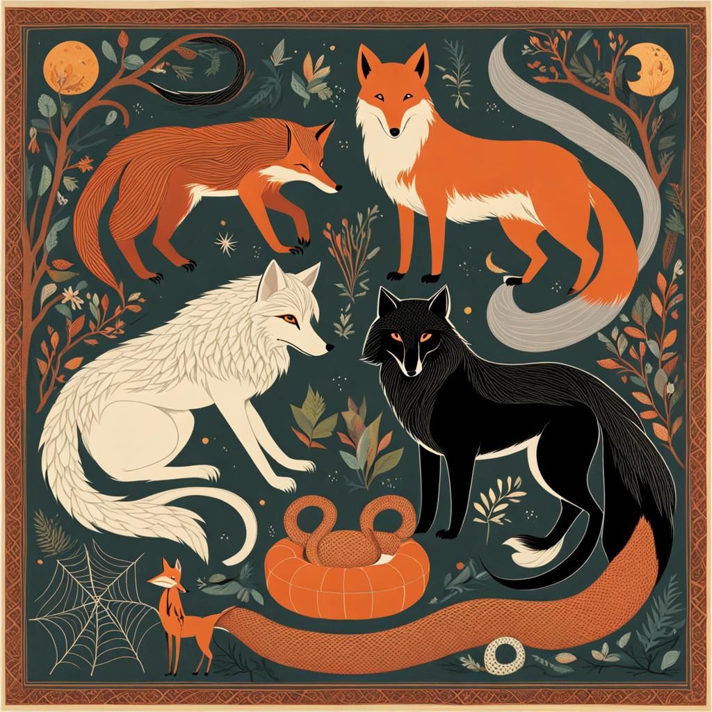 A Wolf, Fox, Snake, and Spider Together