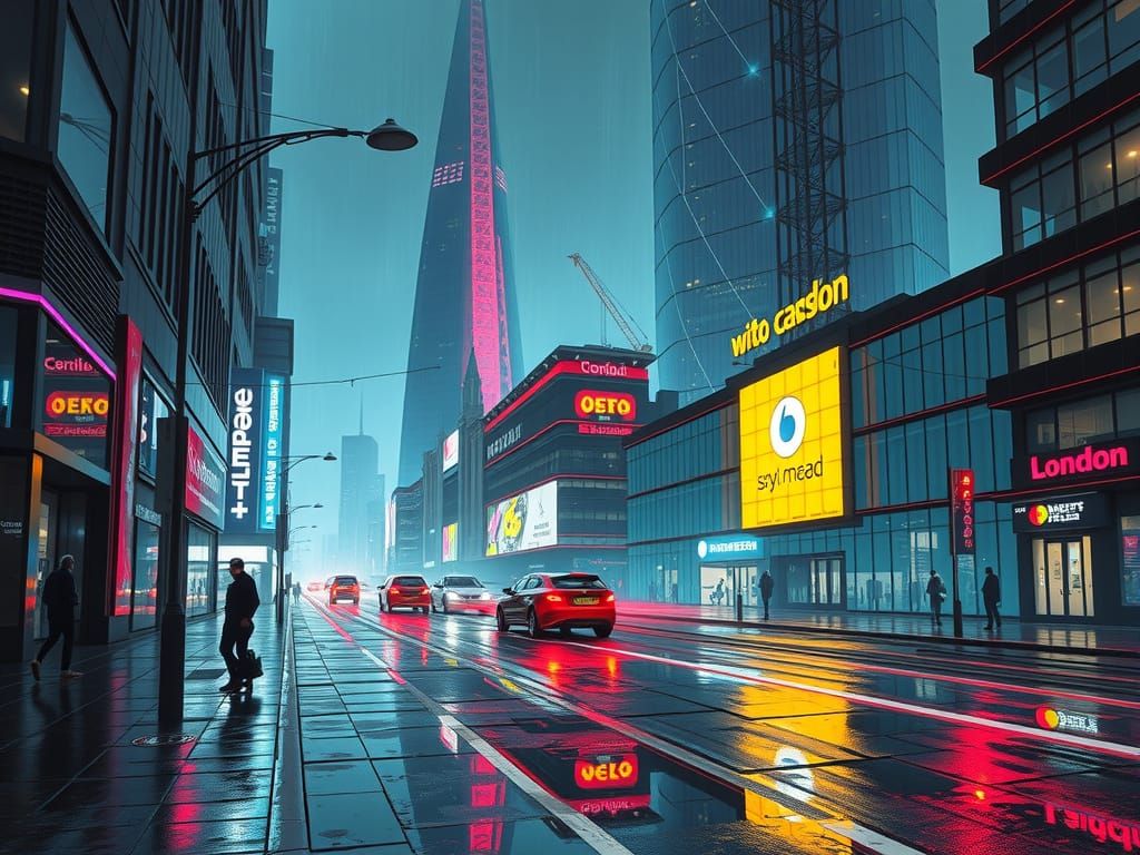 Futuristic London Cityscape in Dystopian Style