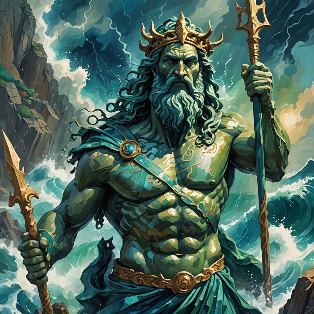 Poseidon in Aegean Depths, Fauvist Style