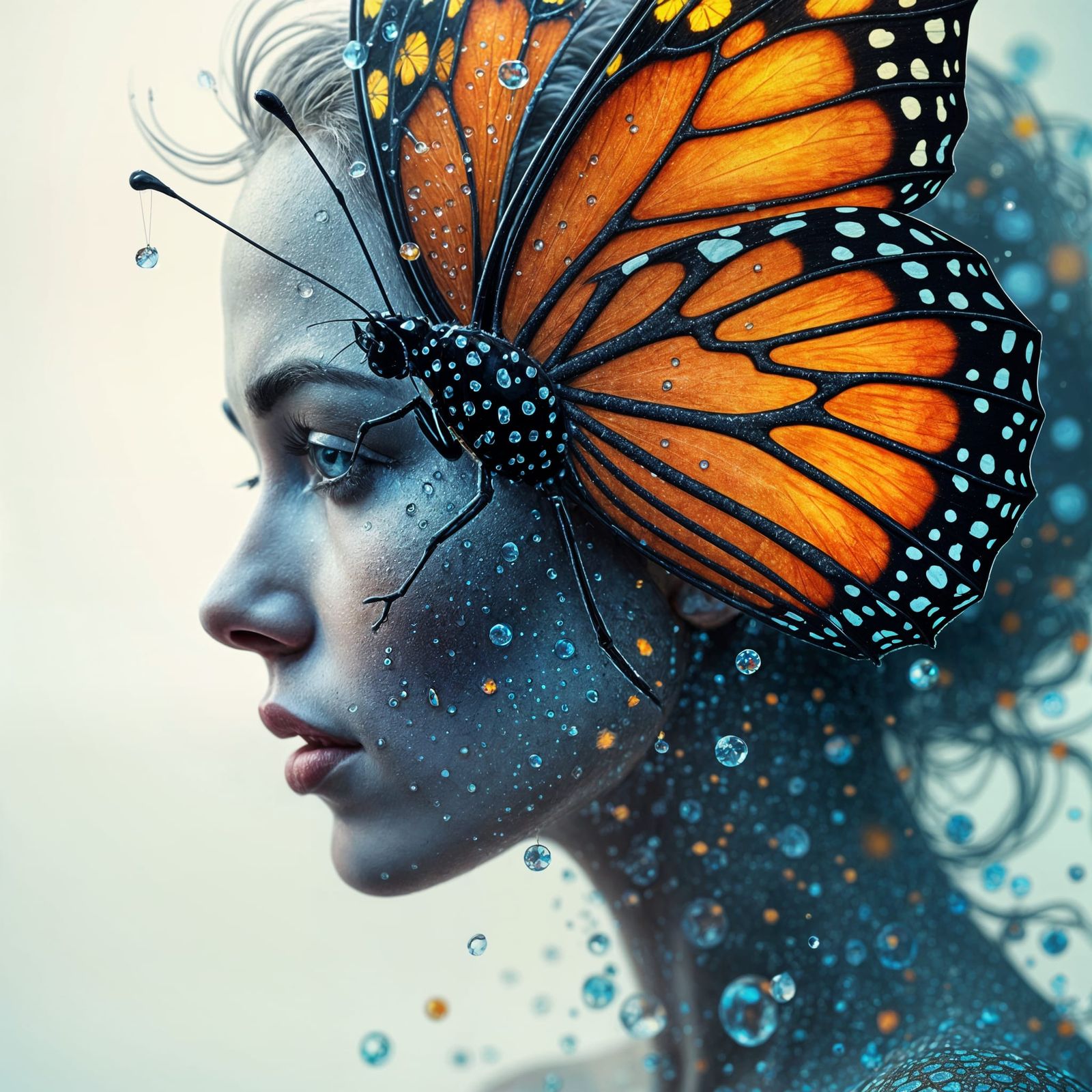 Armored Monarch Butterfly Woman in Abstract Style