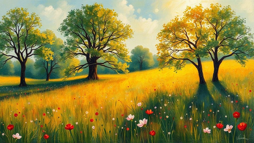 Summer Meadow: Impressionist Landscape Painting in Encaustic...