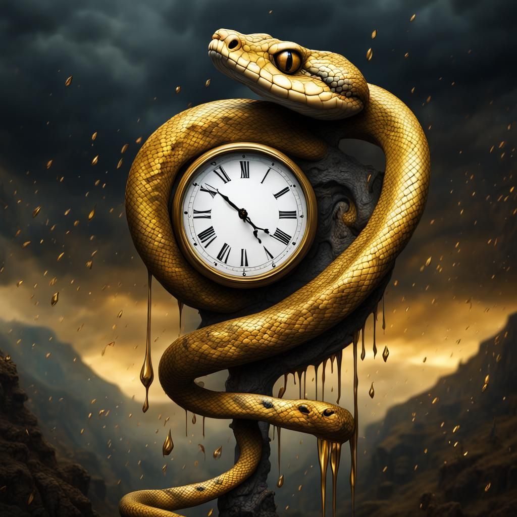 Surreal Gold Rain Snake in Hyperrealistic Style