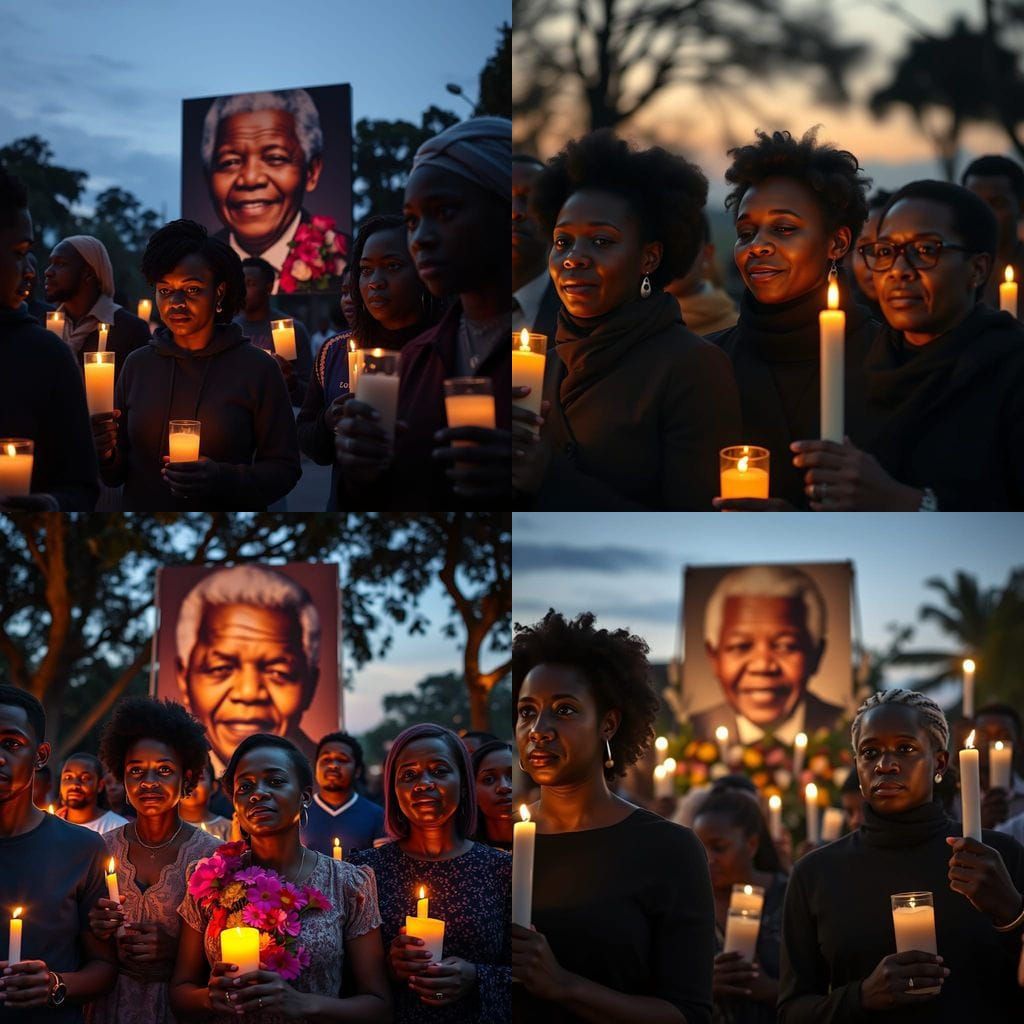 Candlelight Vigil for Nelson Mandela at Dusk