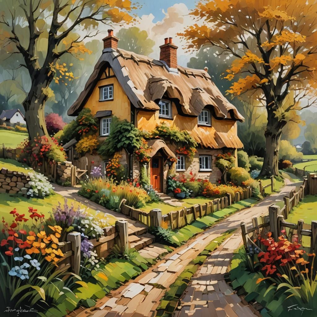 English Cottage in Impasto Style