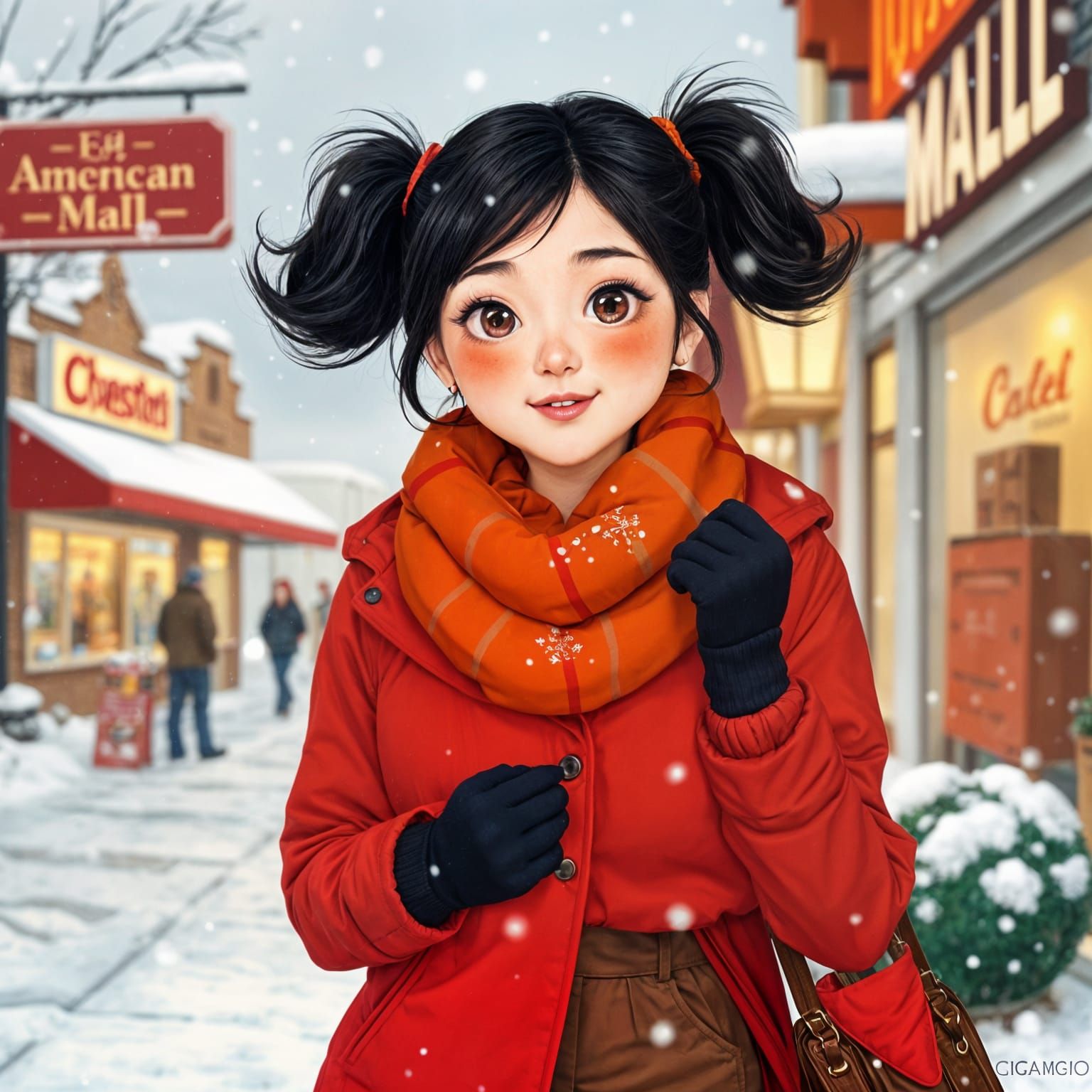 Asian Woman in Winter Scene