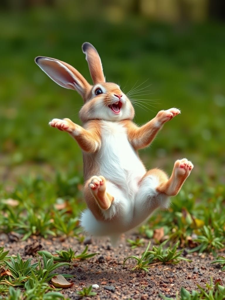Laughing Bunny Kicking Feet in the Air