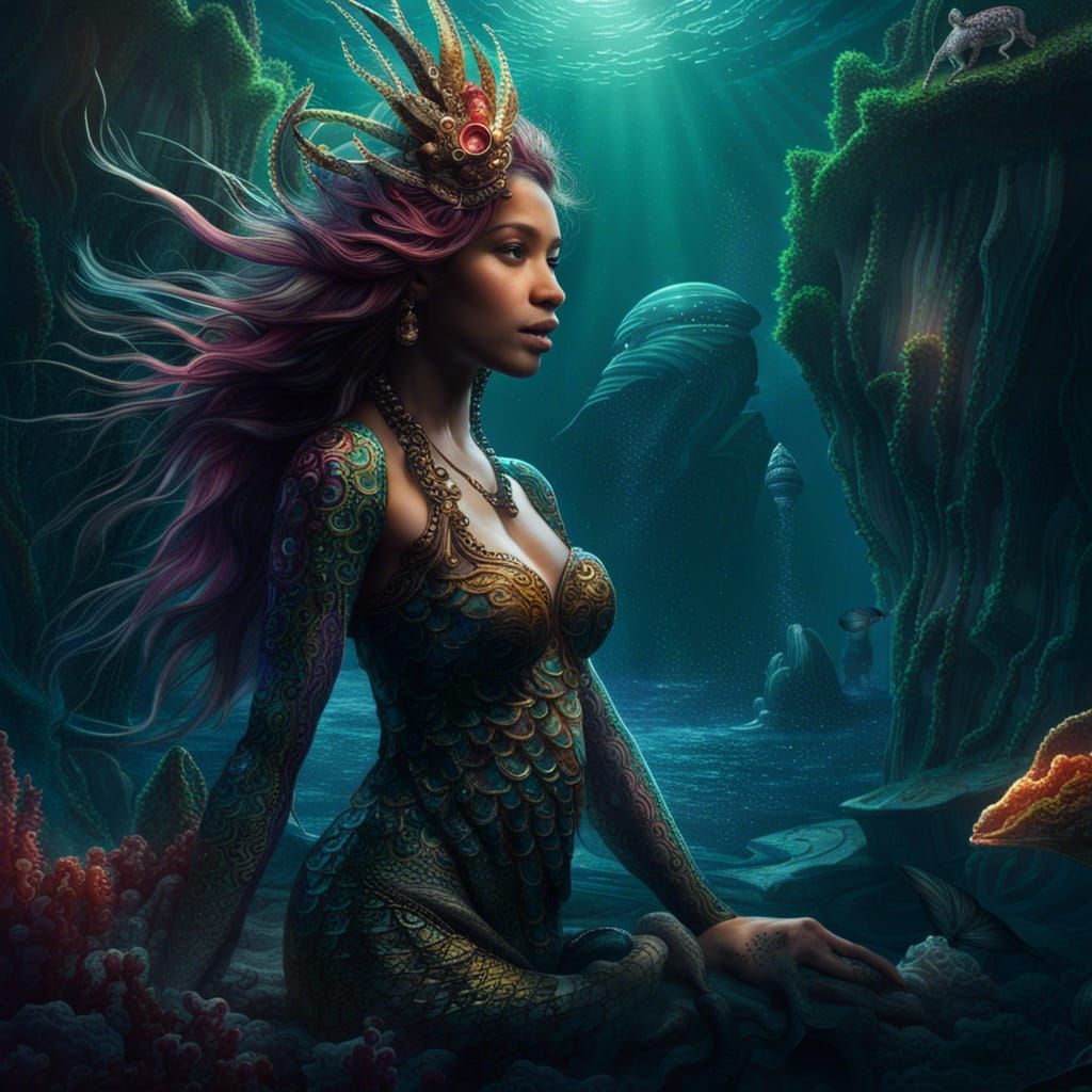 Enchanting Mermaid in Deep Color Fantasy Art