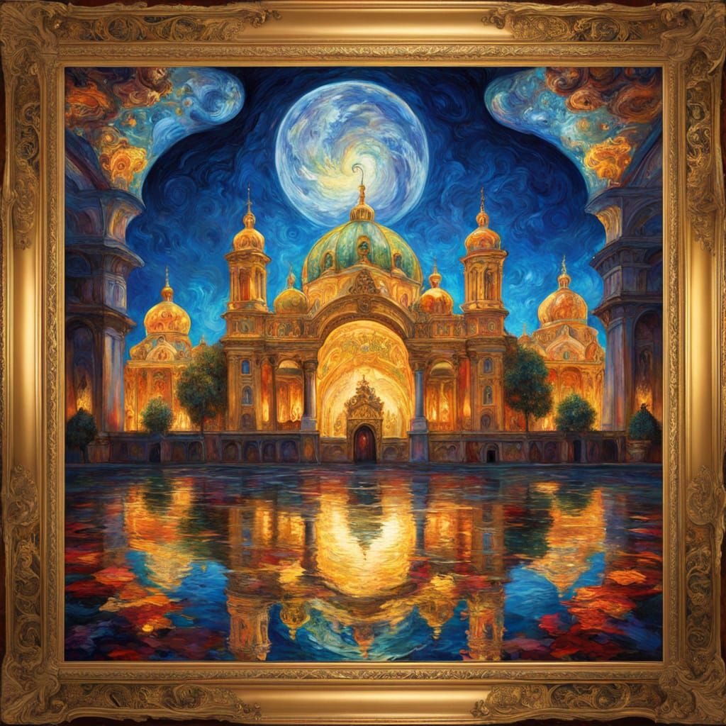 Baroque Violin with Ballroom, Oil Painting