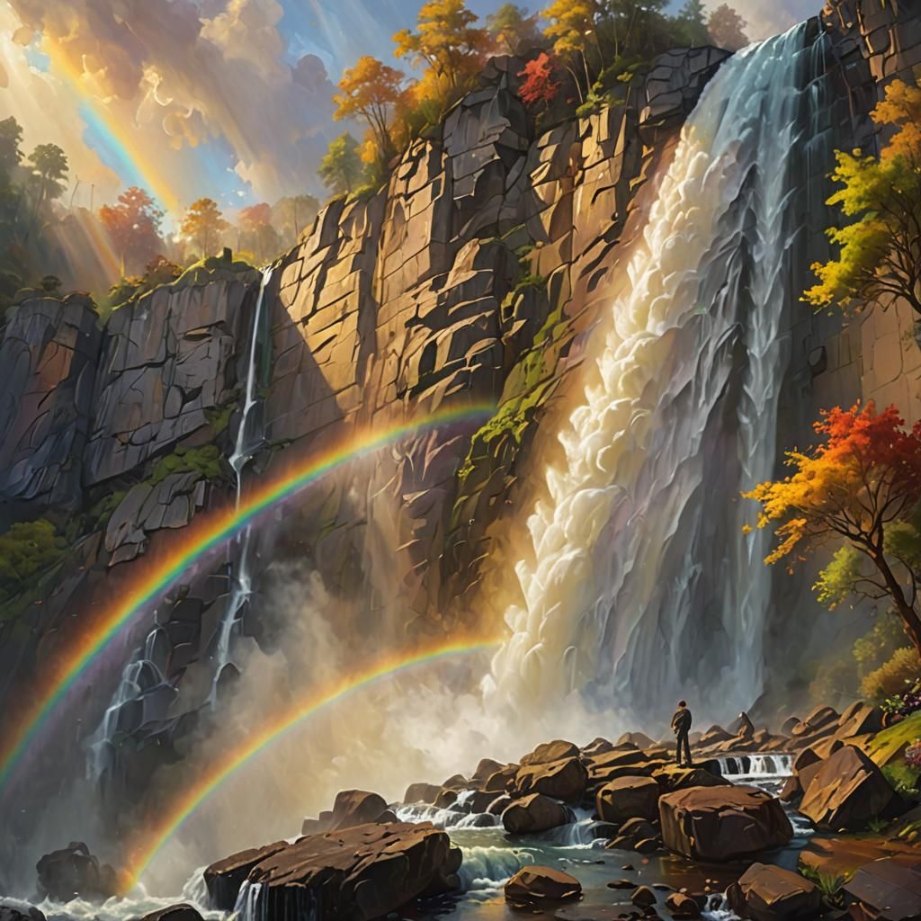 God Creates Rainbow on Waterfall: Divine Realism