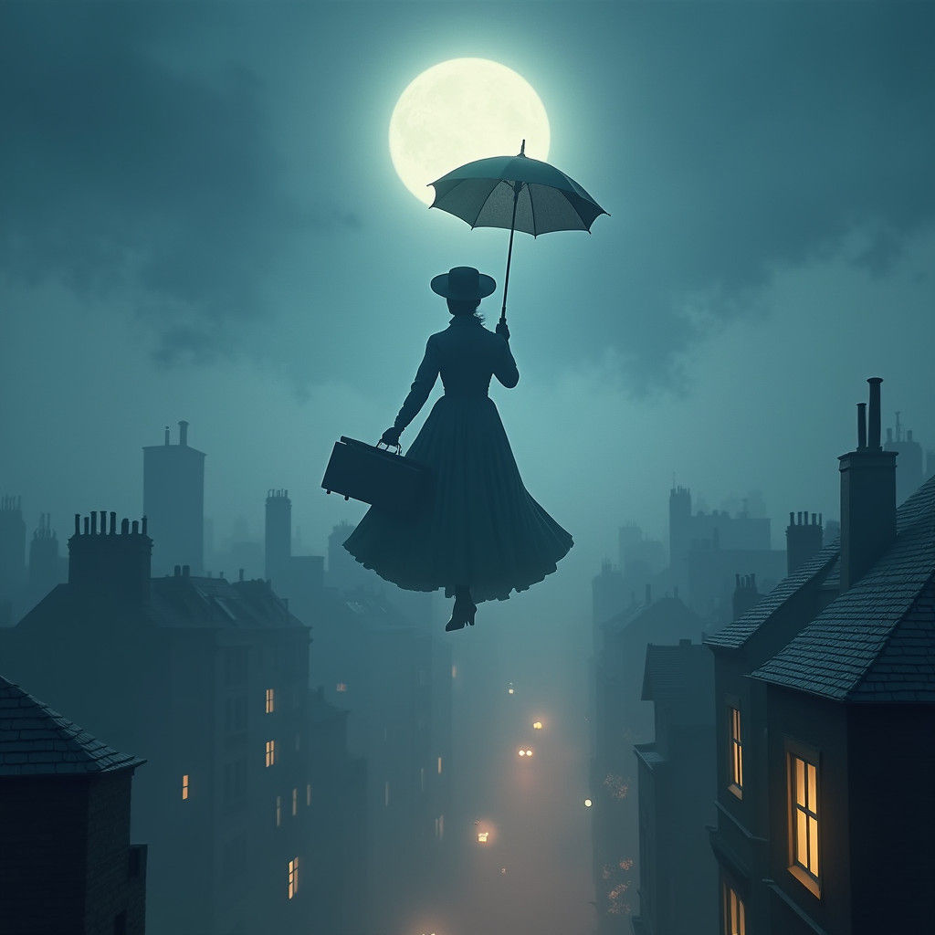 Ethereal Mary Poppins Descends Over London in Futuristic Whi...