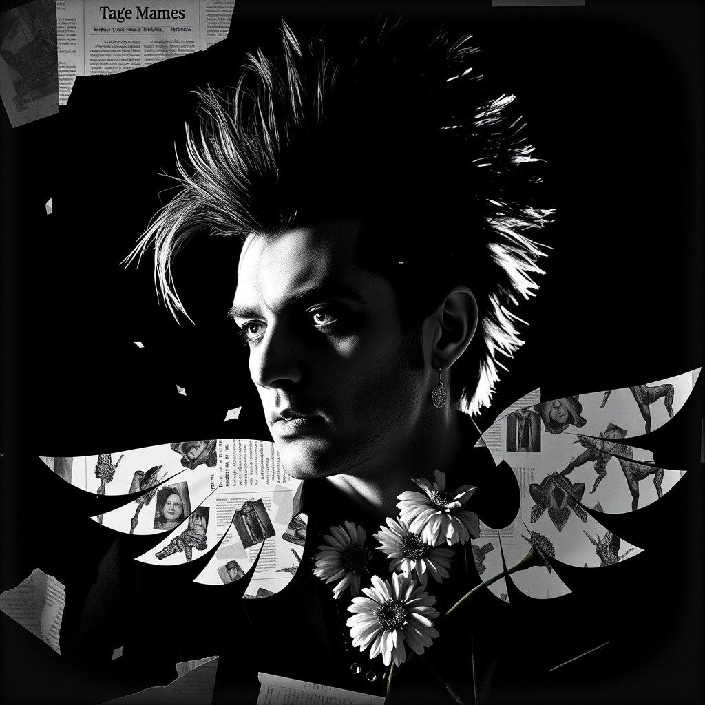 Dramatic Portrait in Black and White Collage Style