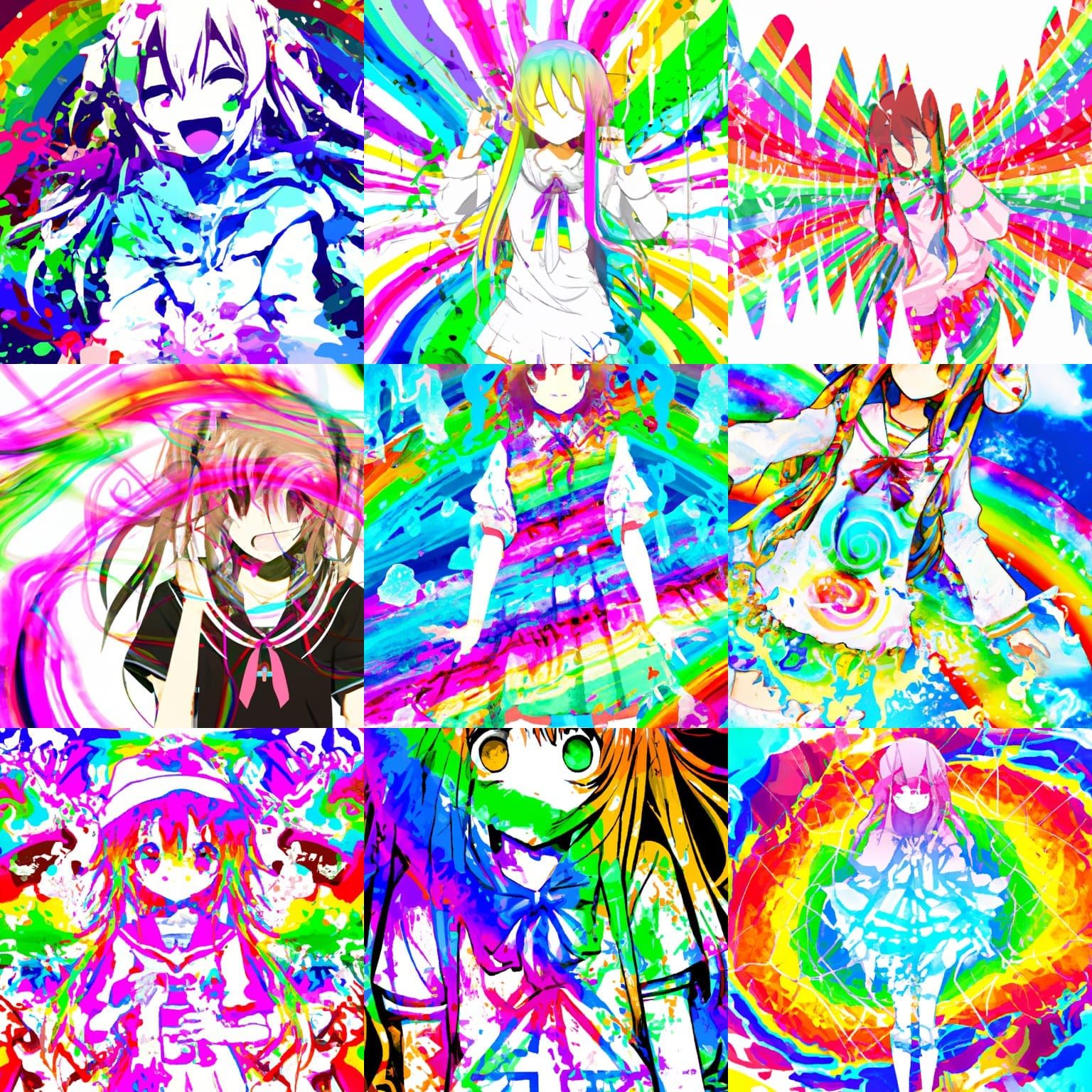Psychedelic Tie Dye Anime Girl with Rainbow Graffiti