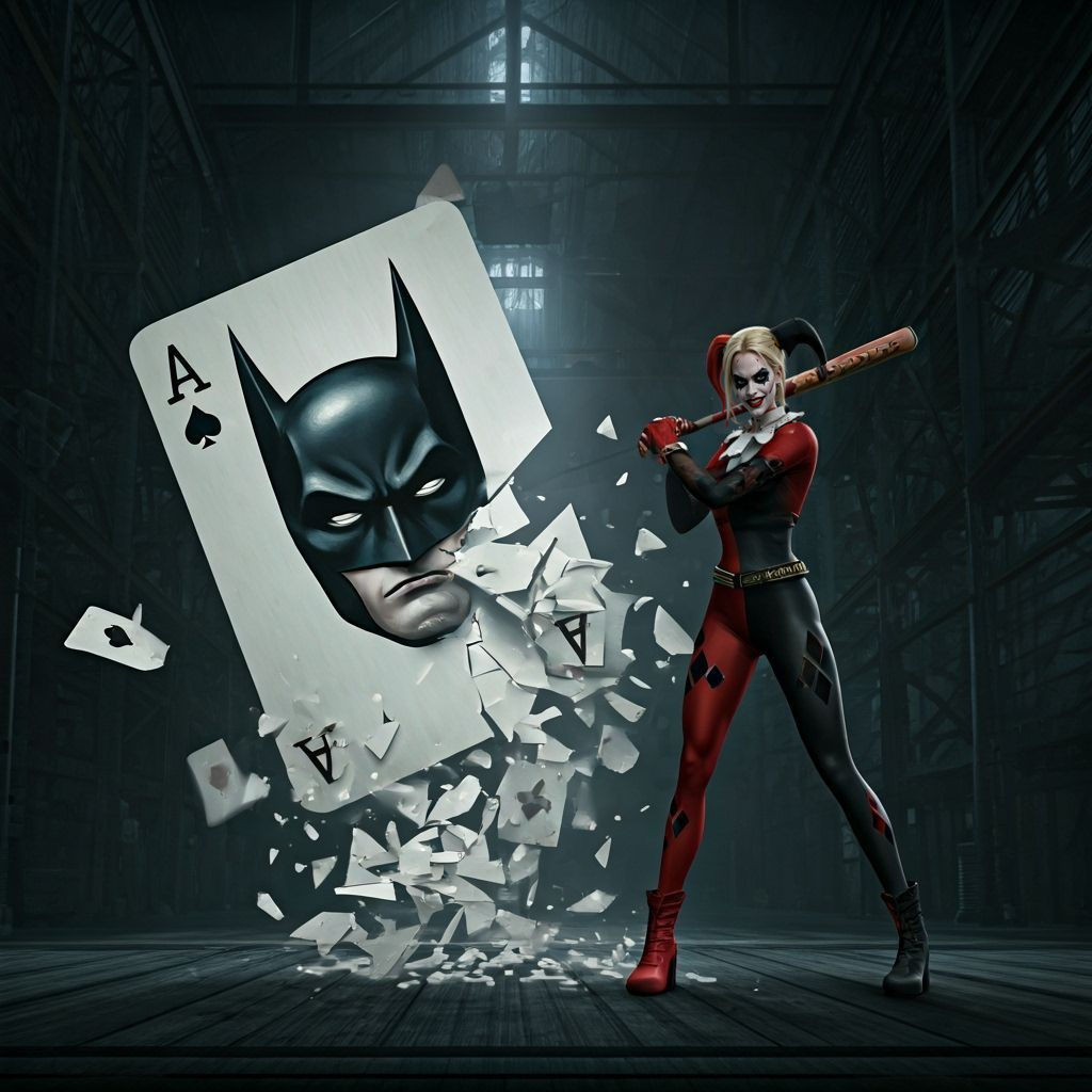 Harley Quinn Smashes Batman Ace of Spades Card