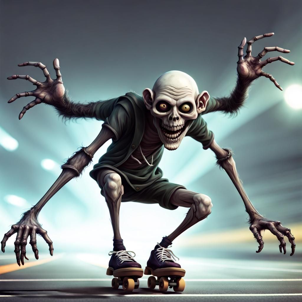 Creepy Ghoul Hunchback on Roller Skates