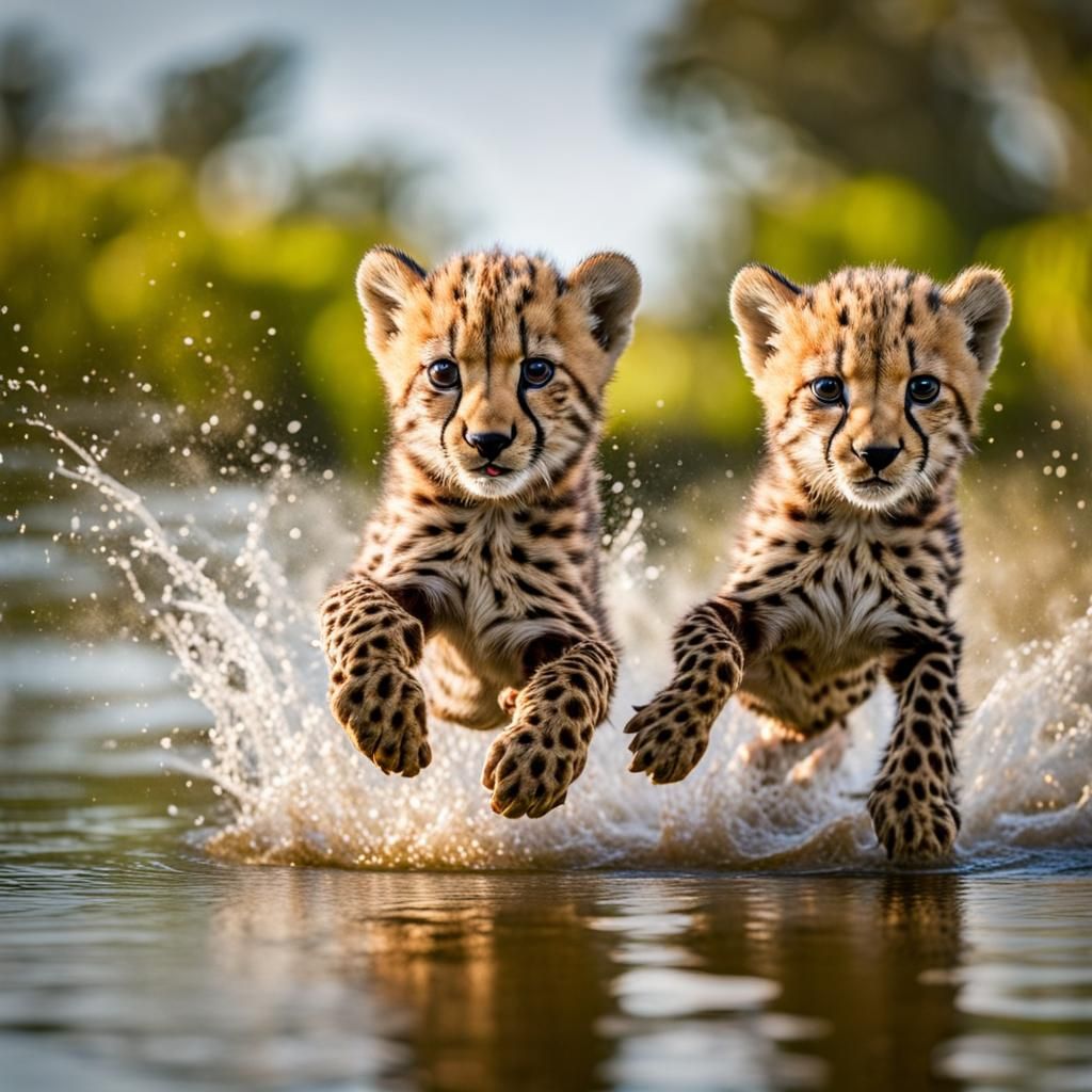 Cheetah Cubs Frolic: Hyperrealistic Fantasy Art