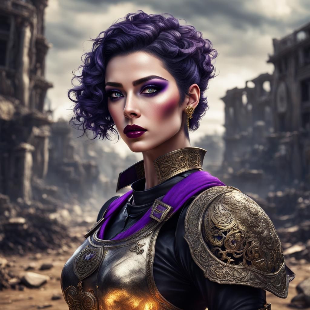 Hyperrealistic Warrior Girl with Golden Eyes