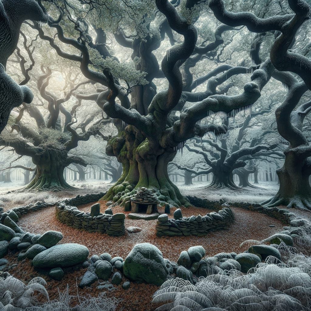 Icy Oak Forest Altar Scene