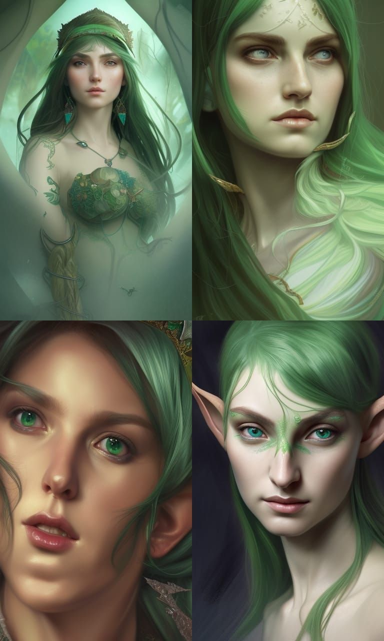 Detailed Portrait of an Elf Queen in Green