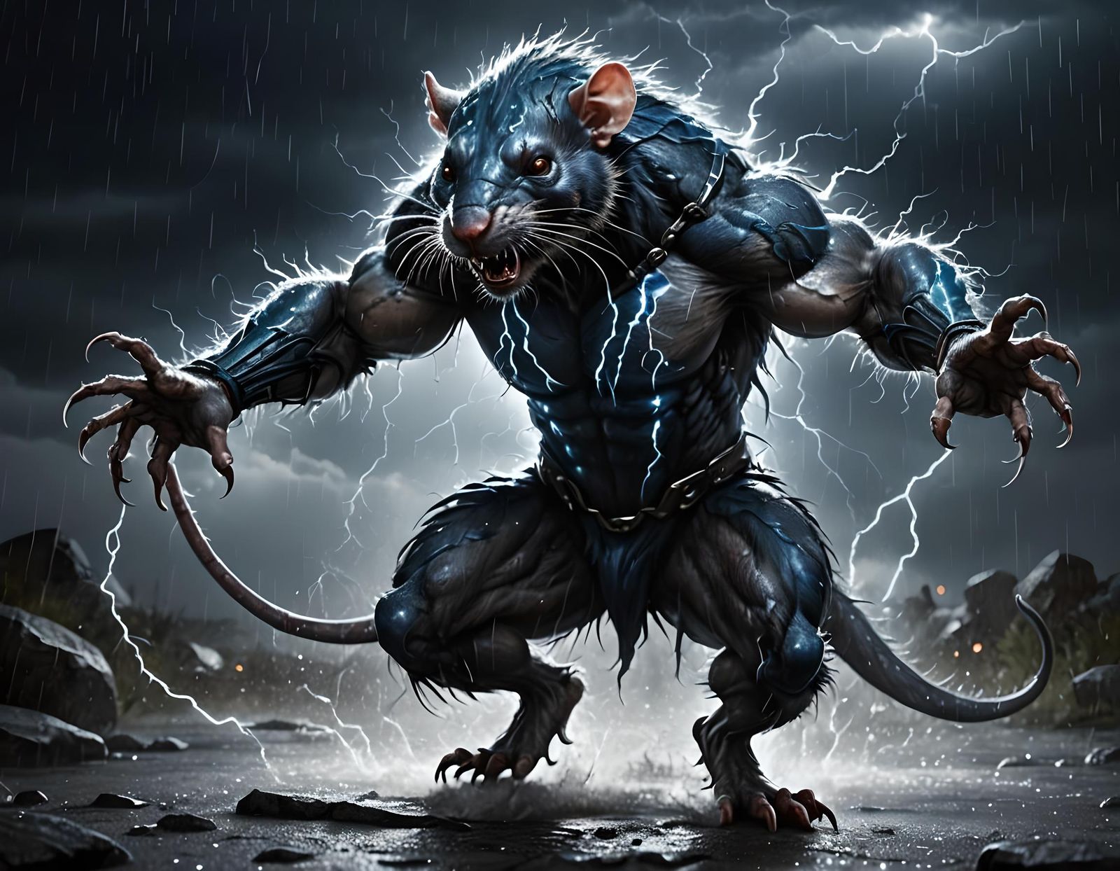 Muscular Humanoid Rat Creature in Horror Action Pose