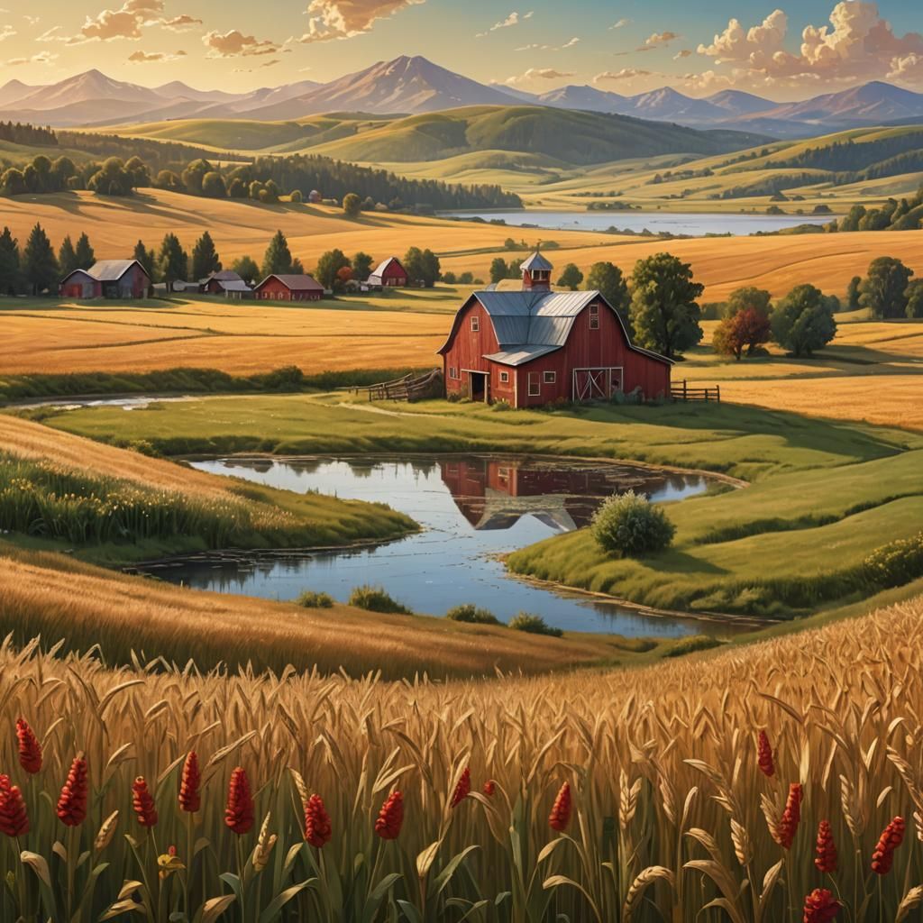 Idyllic Farm Landscape in Matte Painting Style
