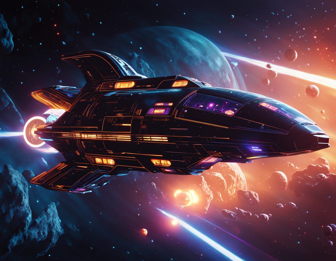 Futuristic Starship in Space, Syd Mead Style