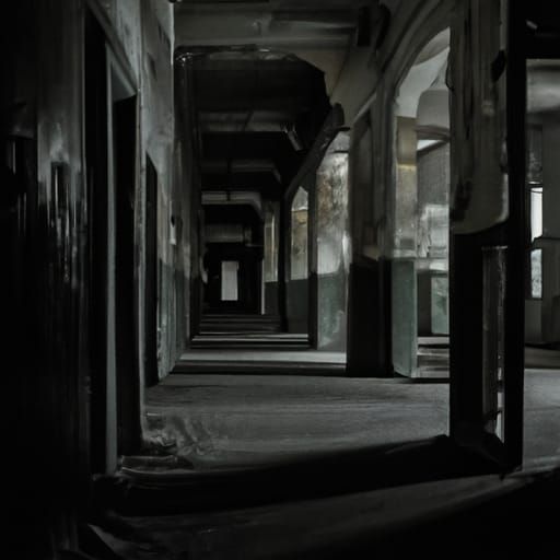 Haunting Asylum Hallway in Doré-Rutkowski Style
