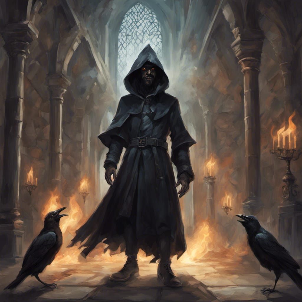 Sorcerer with Demonic Eyes in Haunted Castle