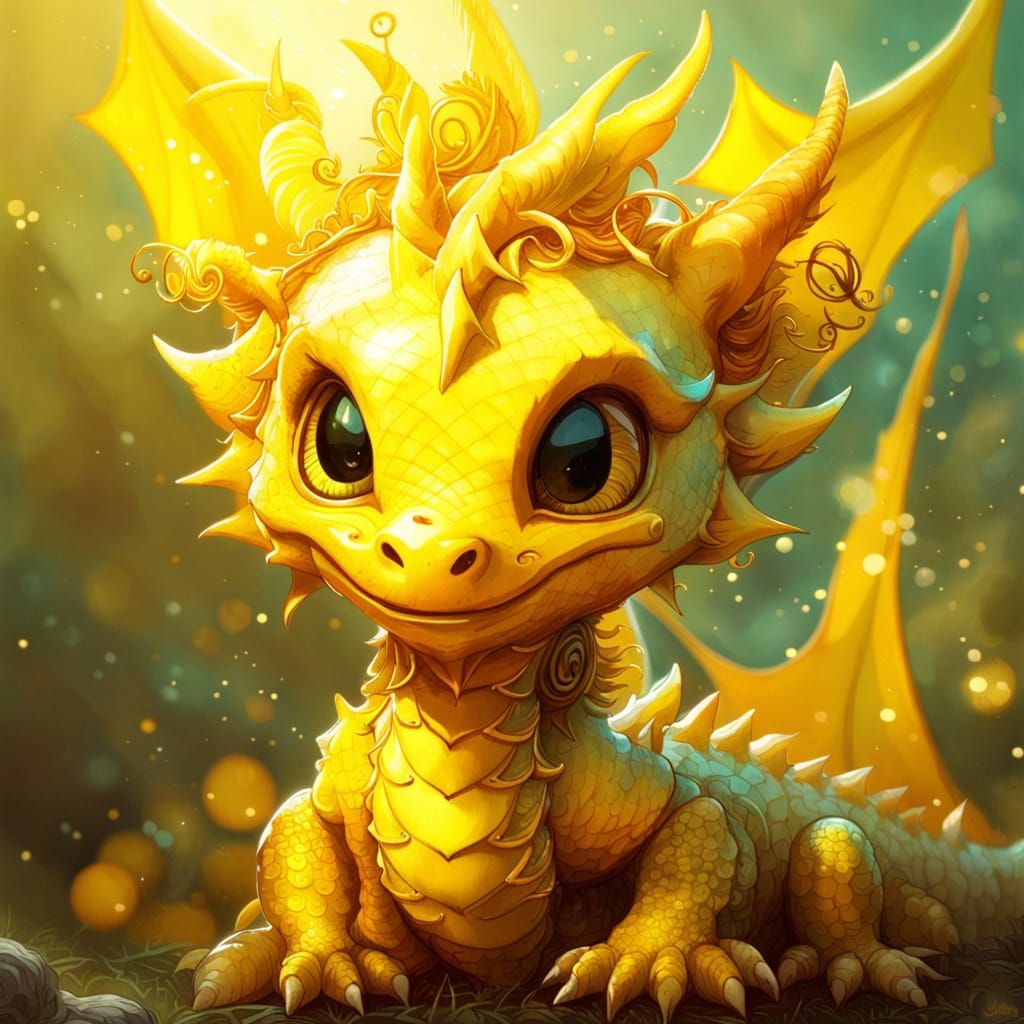 Adorable Yellow Sun Dragon in Fantasycore Style