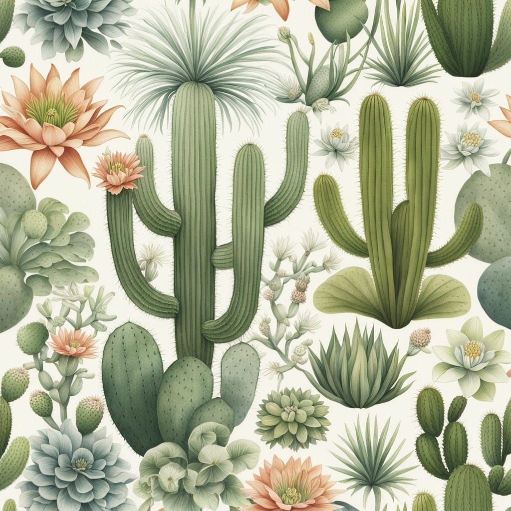 botanical greenness, lilies, cacti, white and green