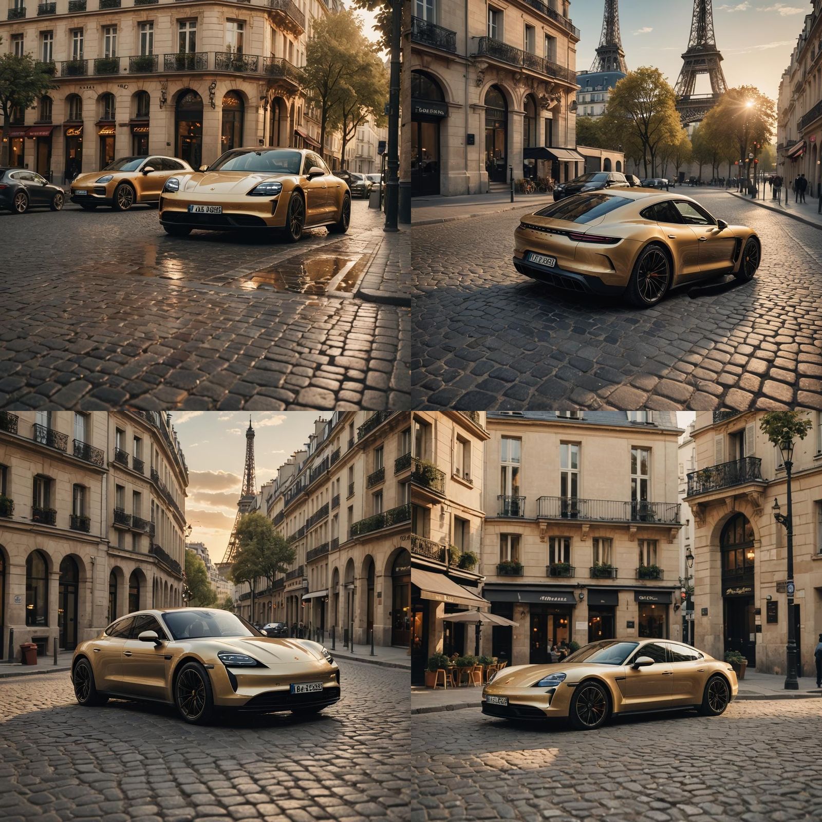Porsche Taycan in Paris at Golden Hour