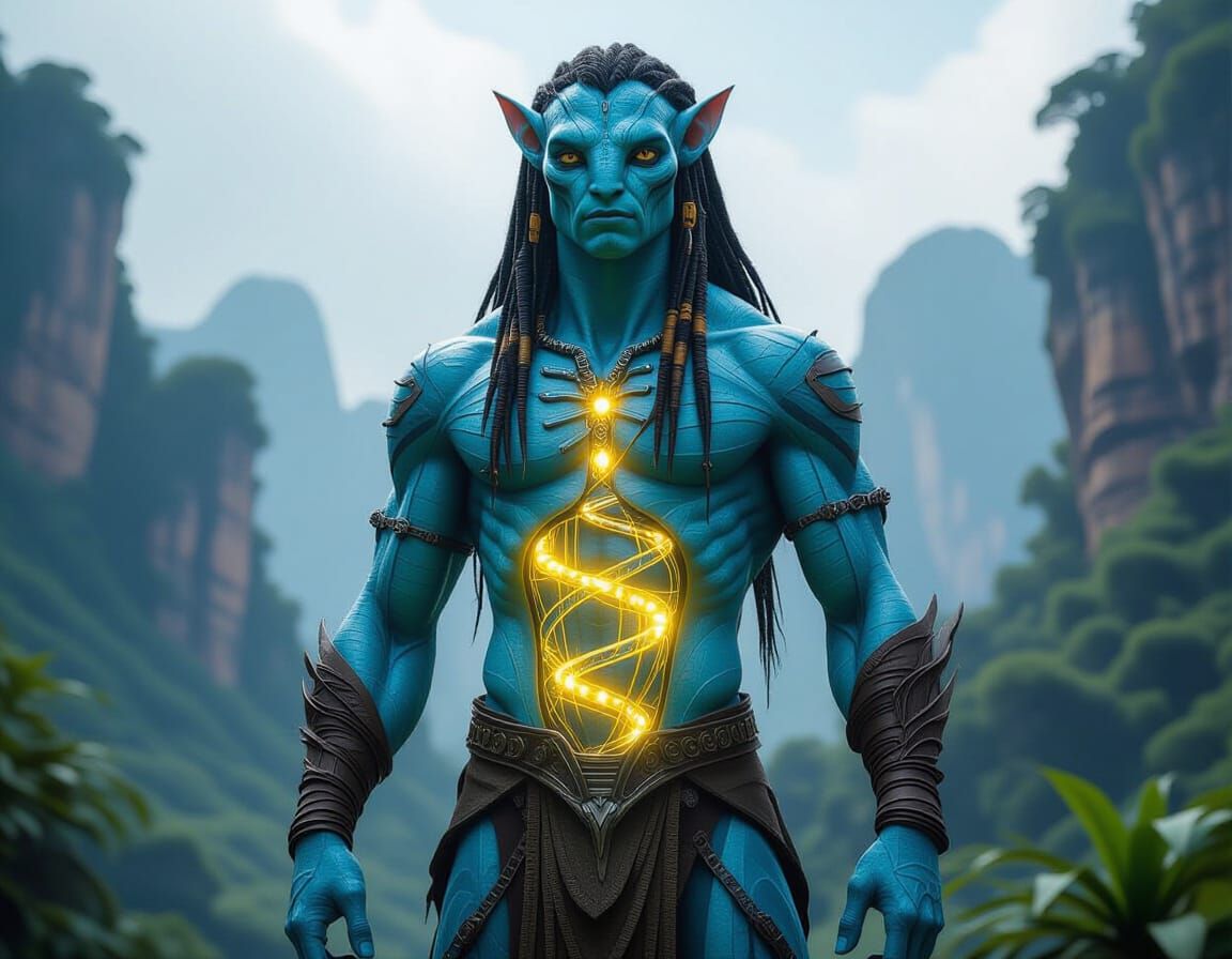 Marble Na'vi Avatar in Alien Jungle Landscape