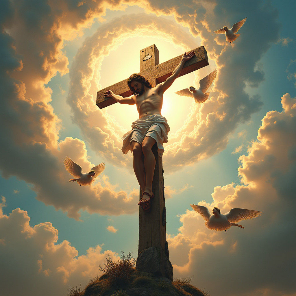 Christ on Cross with Angels in Divine Realm
