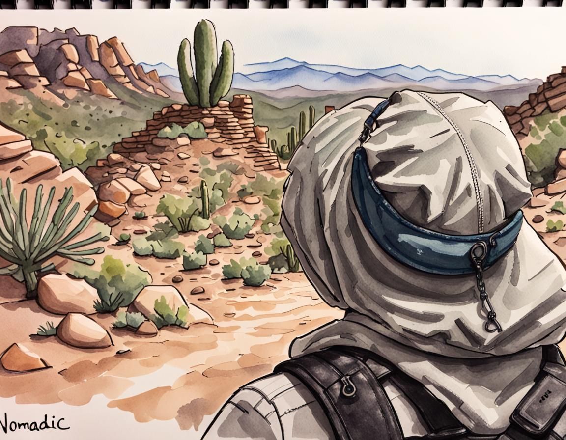 Nomadic Desert Wanderer: An Ink Drawing