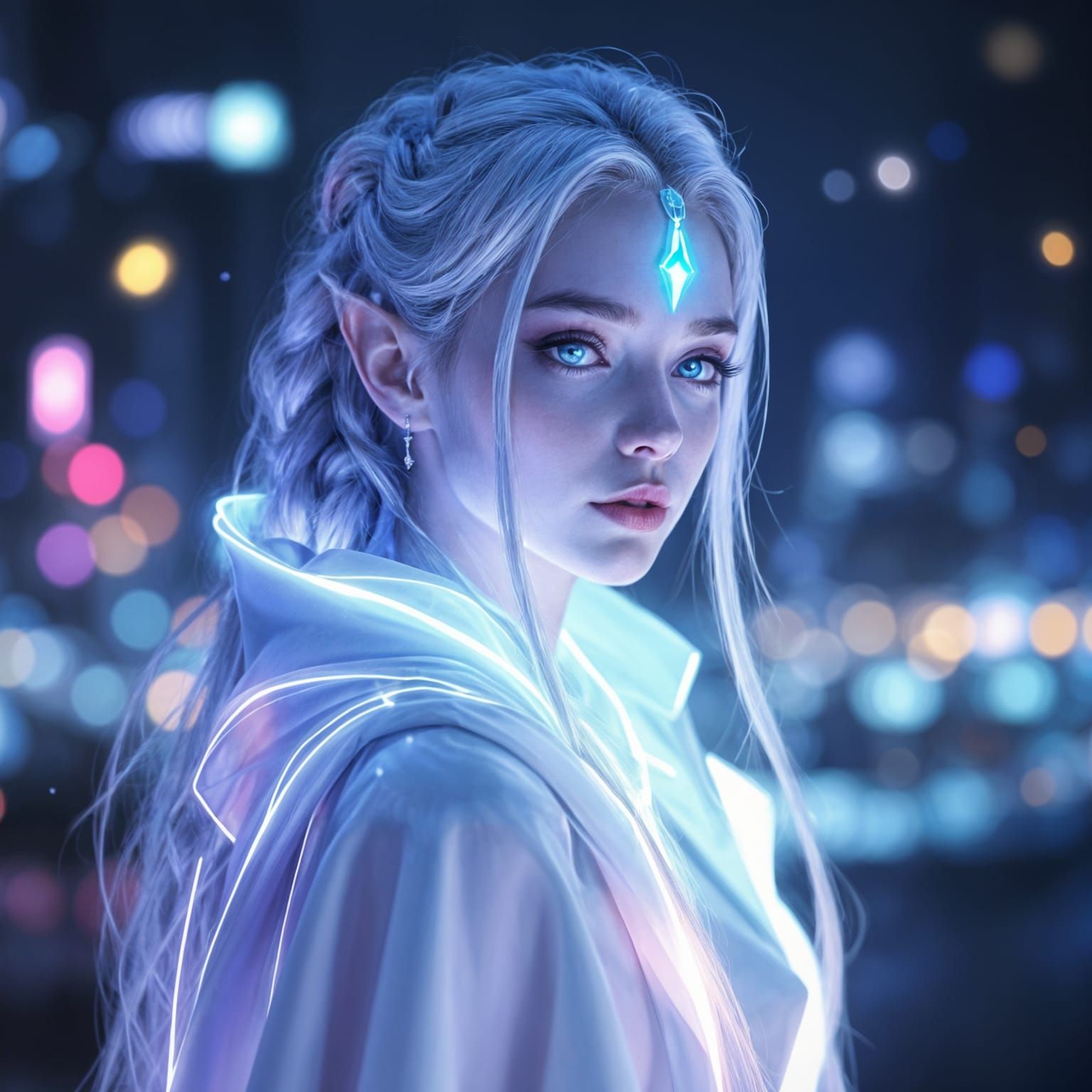 Cyberpunk Portrait of Ethereal Elf with Pastel Accents