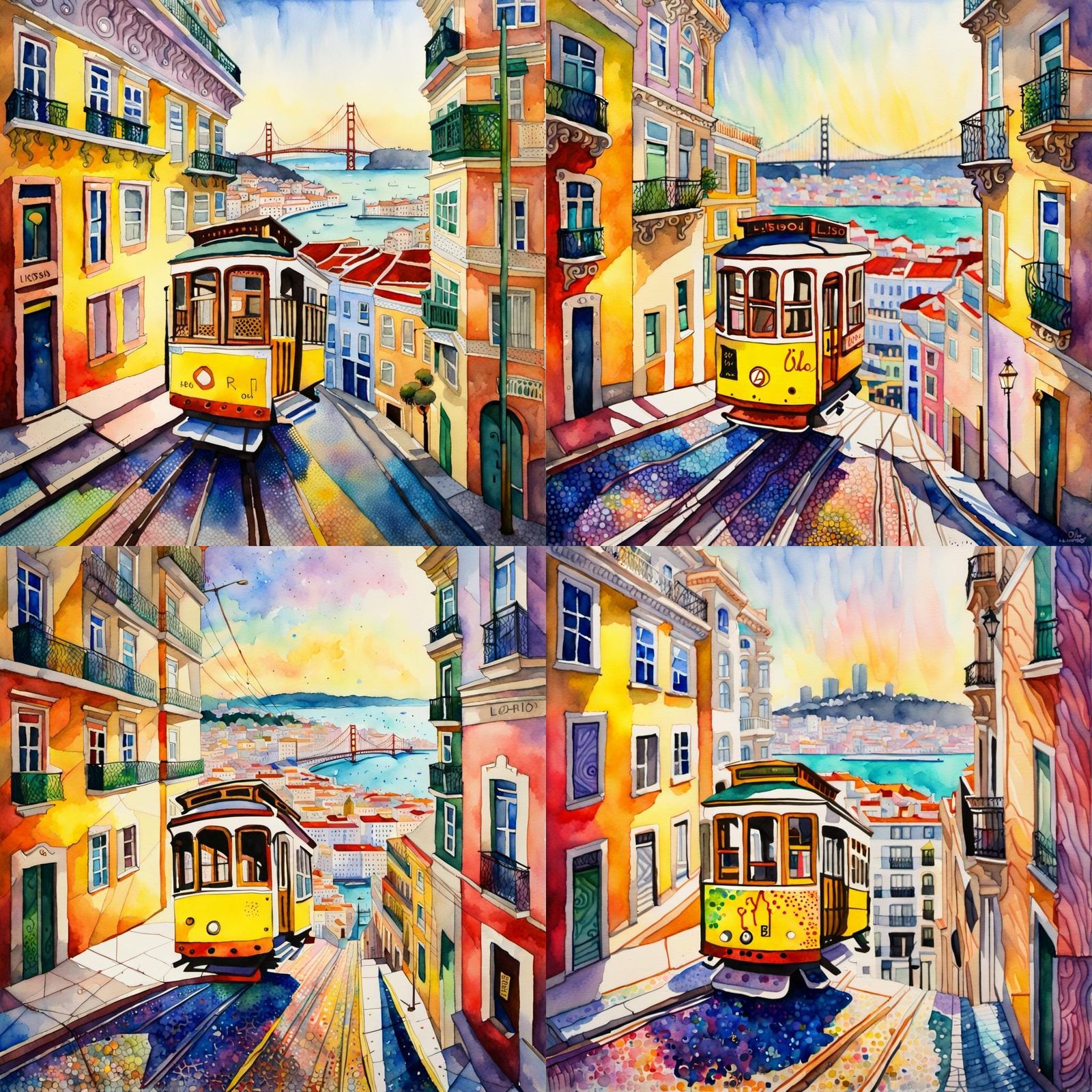 Lisbon and San Francisco: Watercolor Collage in Neon Colors