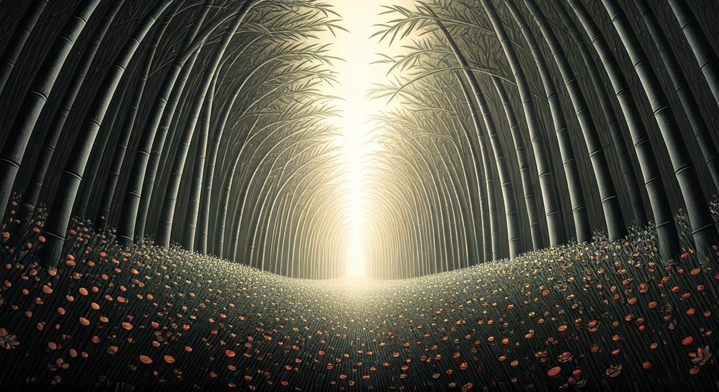 surreal bamboo forest clearing ,