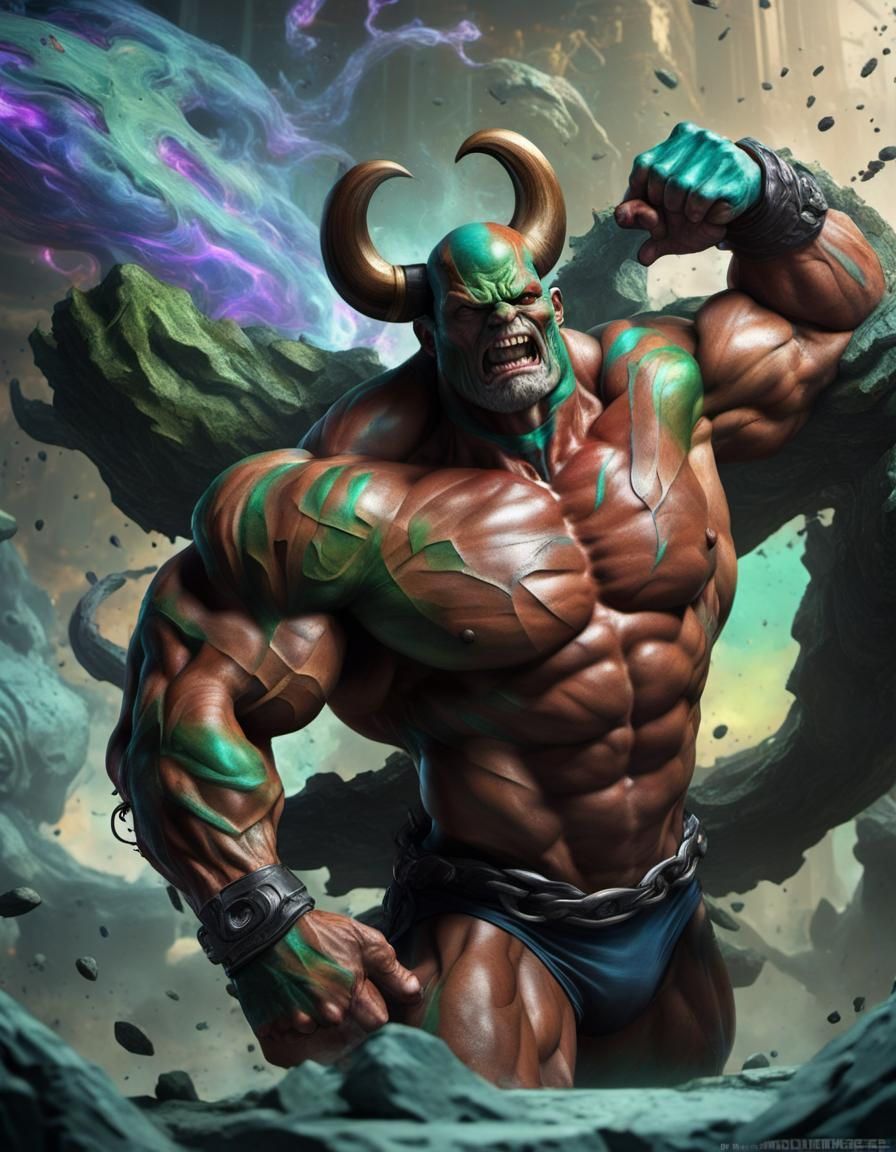 Hyperrealistic Musclepunk Golem in Veiny Galaxy