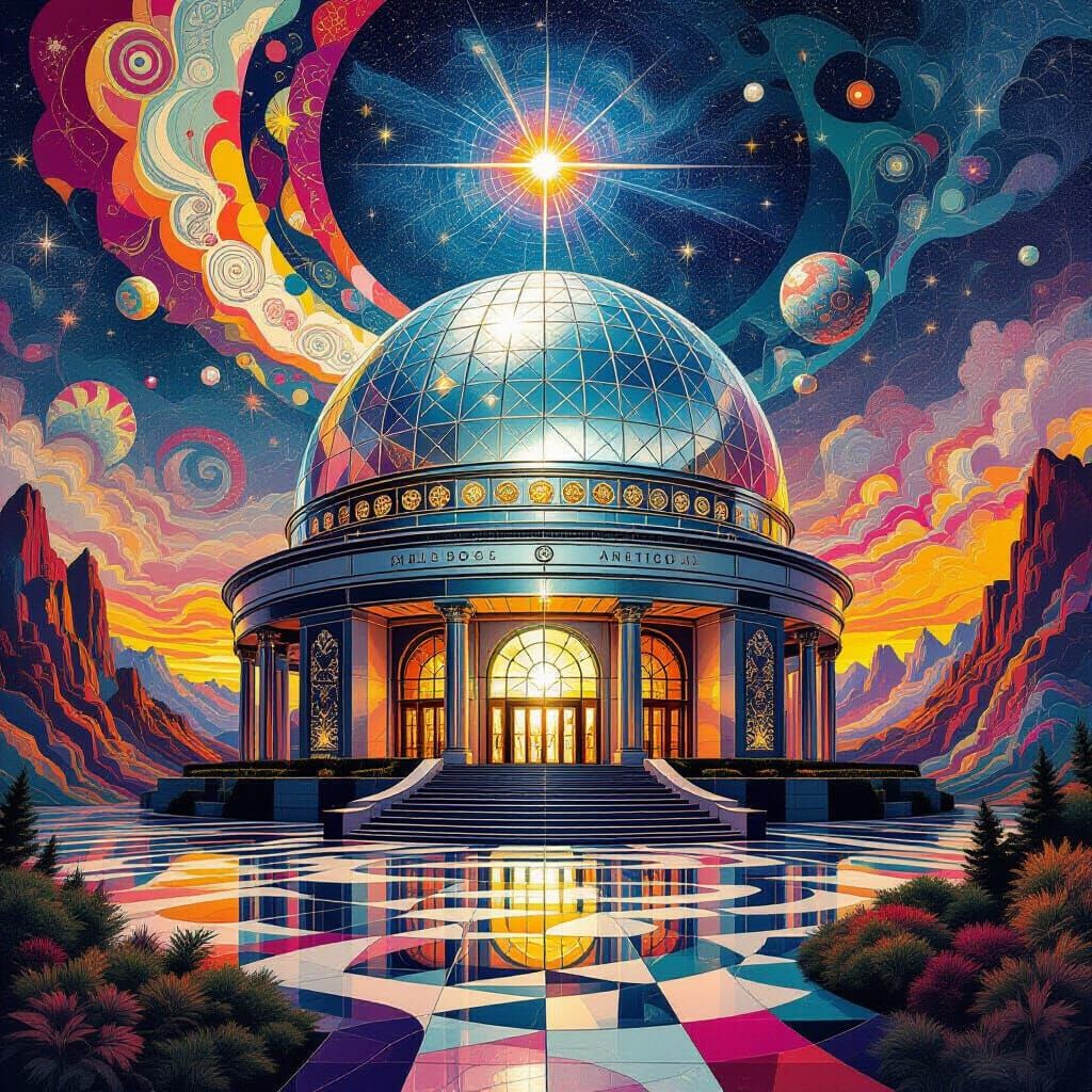 Psychedelic Planetarium with Shimmering Silver Dome