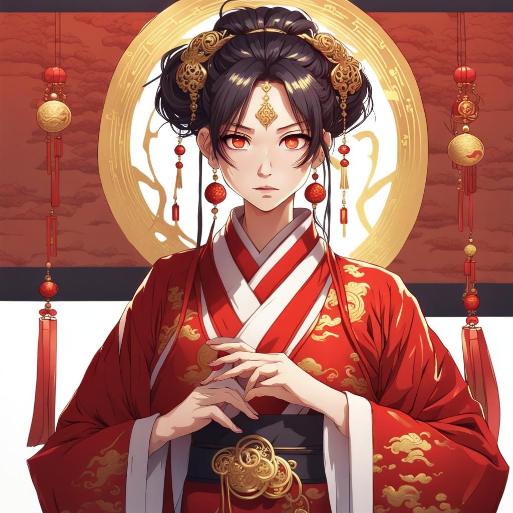 Chinese Woman in Red Robe: Anime Style