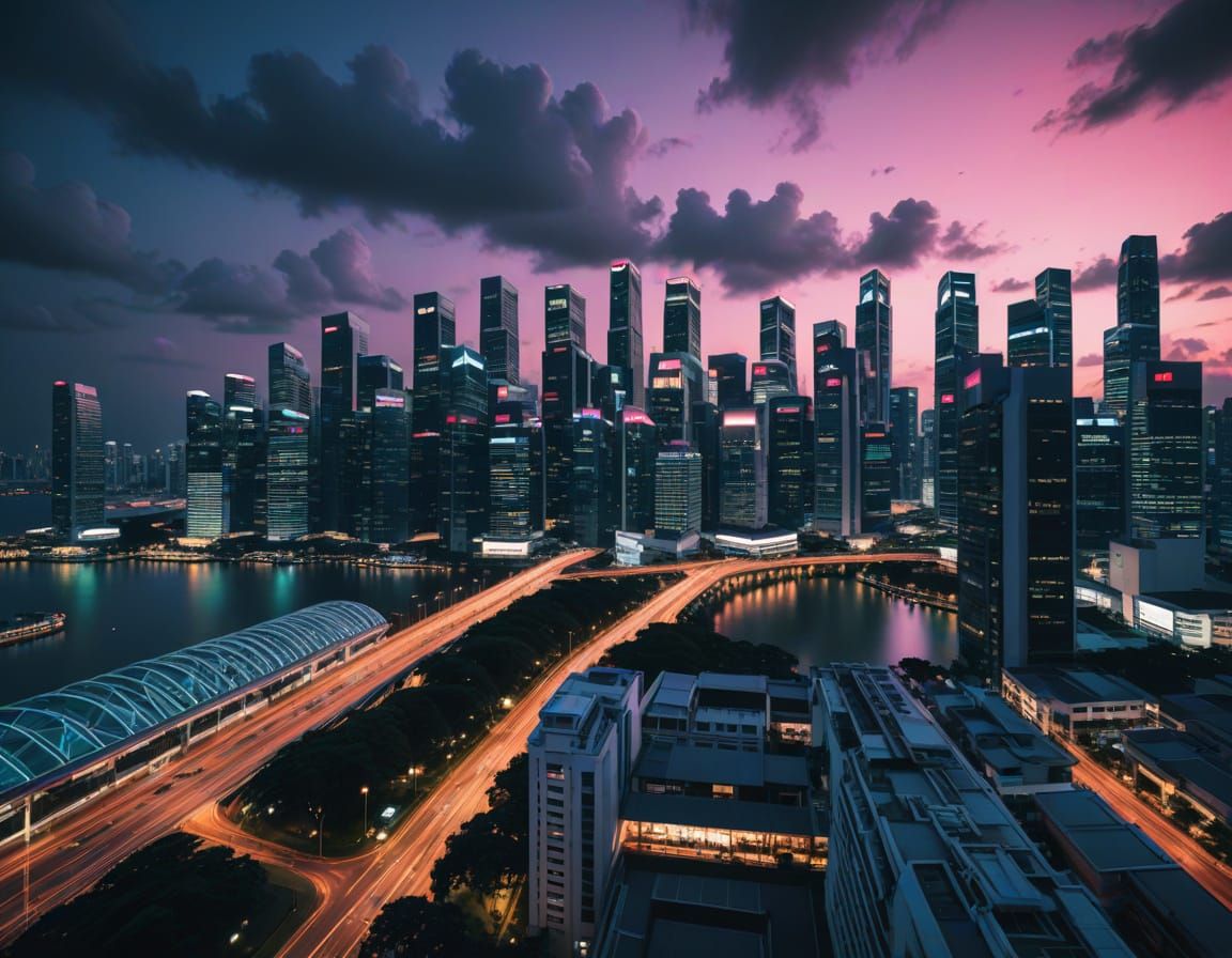 Empty Singapore in Synthwave Style