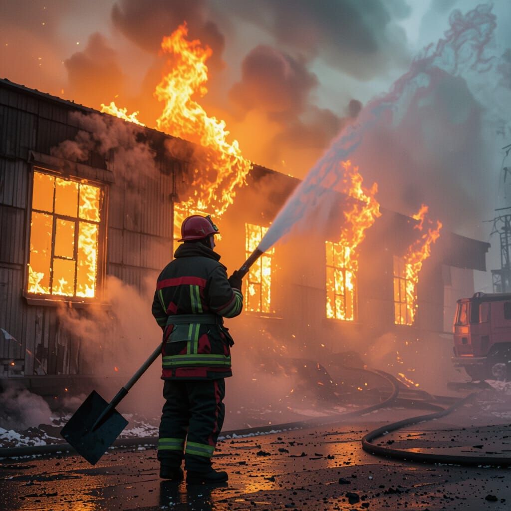 Brave Russian Firefighter Battling Warehouse Inferno