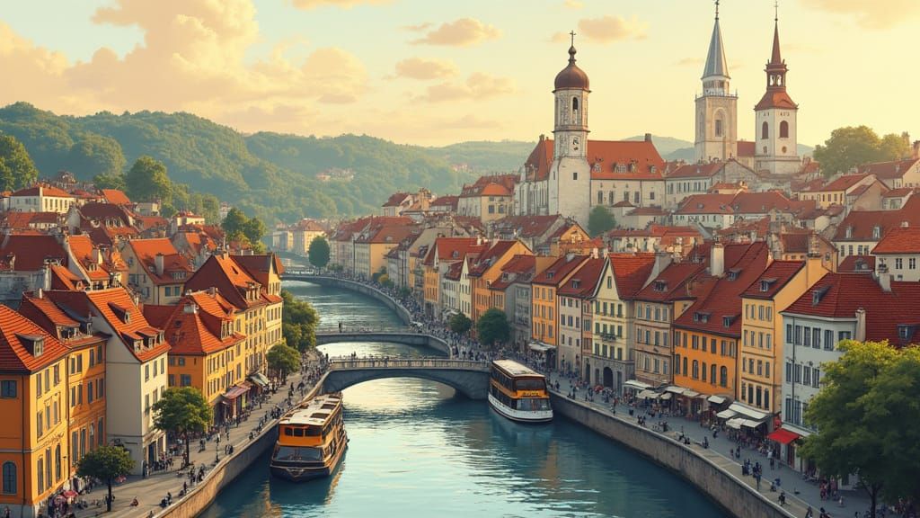 Anton Pieck Style Cityscape Graphic