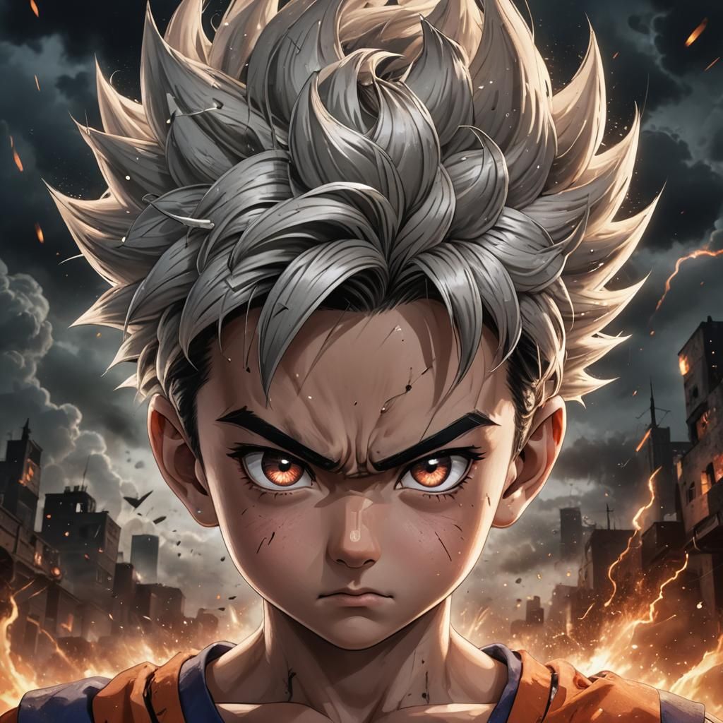 Hyperrealistic Gohan Close-Up: Fierce Determination