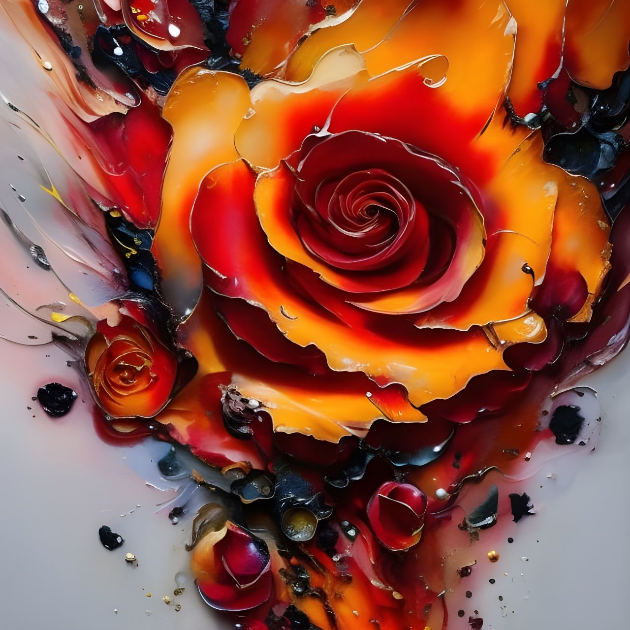 Detailed Fire Rose in Gouache Illustration Style