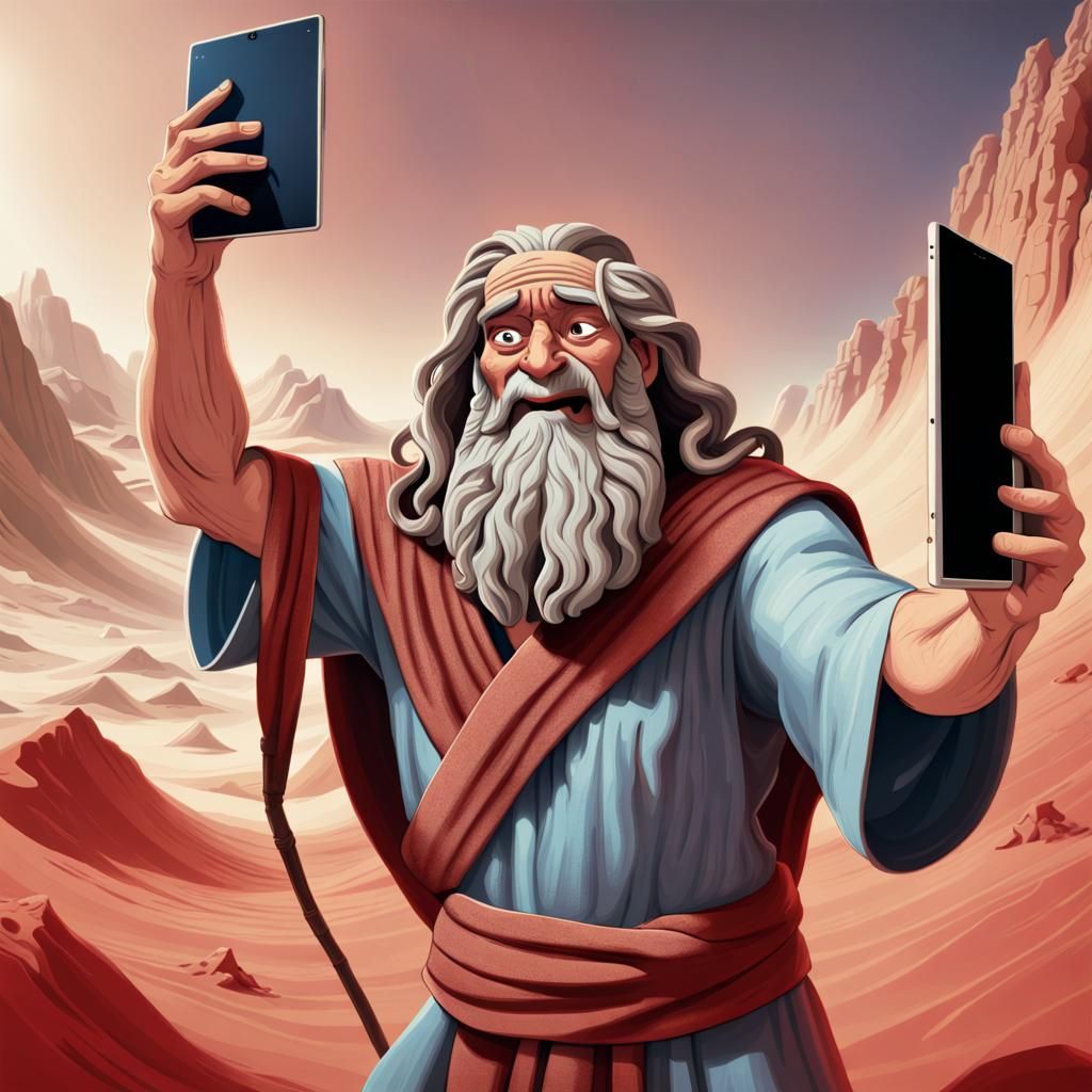 Moses Selfie at Red Sea in Hyperrealistic Style