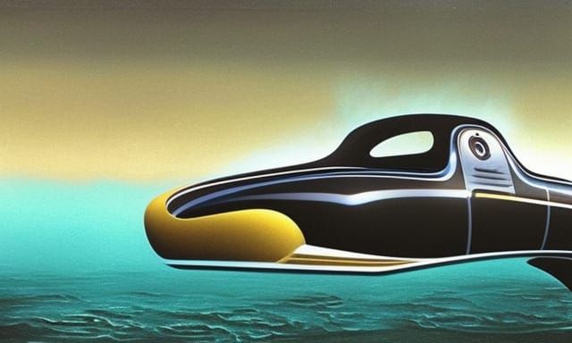 Cyberpunk Ford Coupe Submarine Concept in Underwater City
