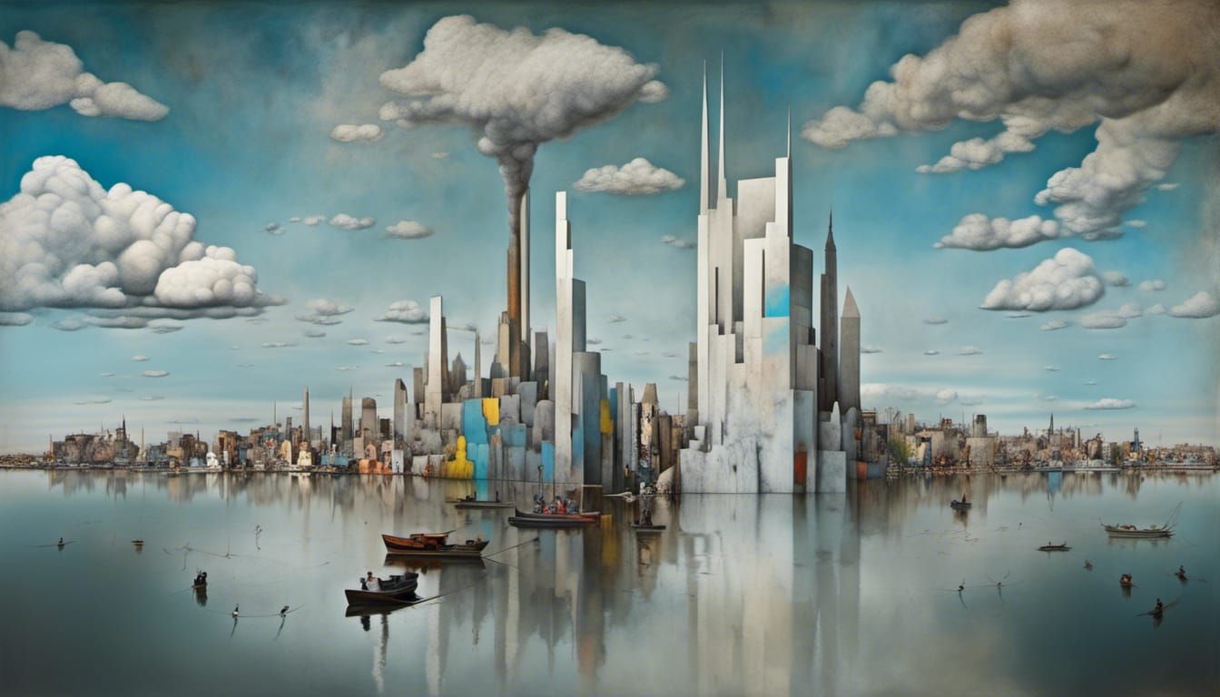 Polychromatic City Life: Hyperrealistic Matte Painting