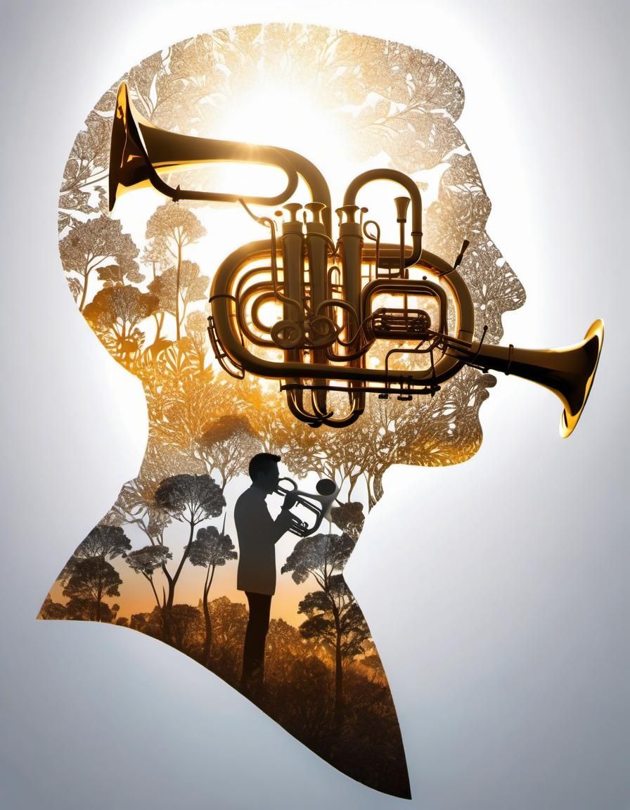 Double Exposure Tuba Player in Four Seasons