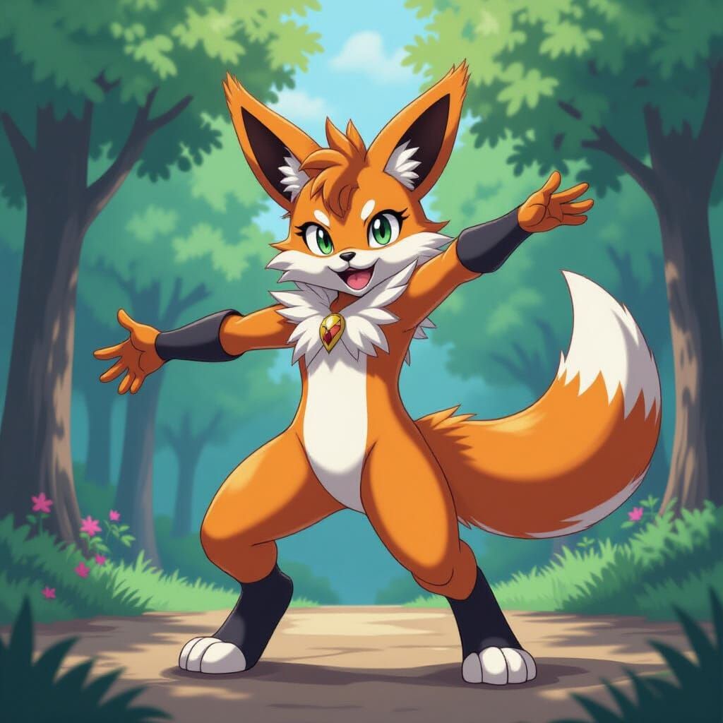 Heroic Renamon in Vibrant Anime Manga Style